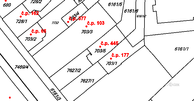Telč-Štěpnice 445, Telč na parcele st. 703/5 v KÚ Telč, Katastrální mapa