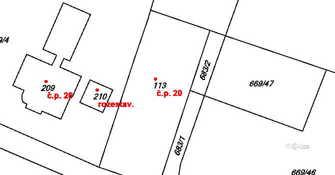 Martinovice 20, Sukorady na parcele st. 113 v KÚ Sukorady u Mladé Boleslavi, Katastrální mapa