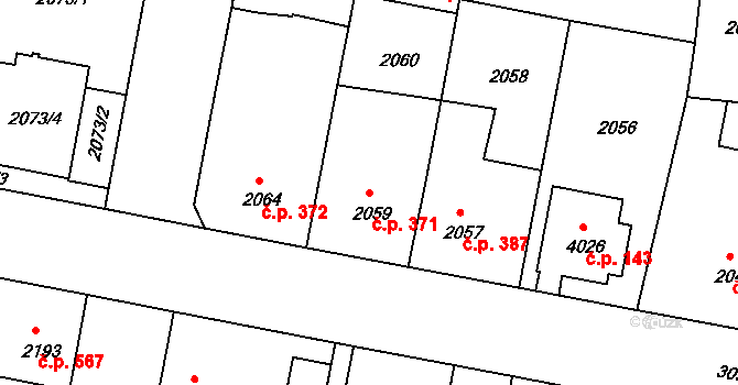 Čelákovice 371 na parcele st. 2059 v KÚ Čelákovice, Katastrální mapa