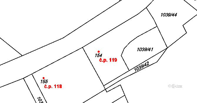 Bratronice 119 na parcele st. 154 v KÚ Bratronice u Kladna, Katastrální mapa