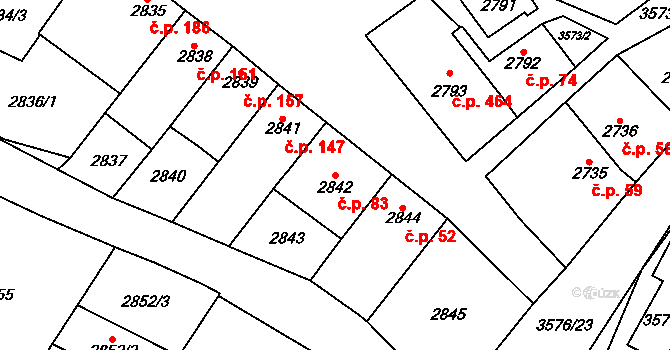 Nosálovice 83, Vyškov na parcele st. 2842 v KÚ Vyškov, Katastrální mapa