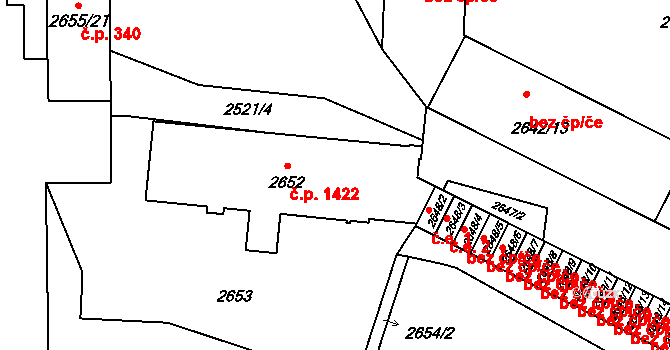 Slavkov u Brna 1422 na parcele st. 2652 v KÚ Slavkov u Brna, Katastrální mapa