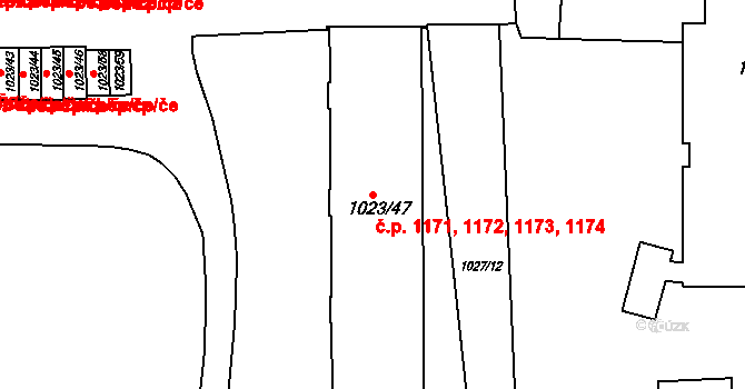 Frýdlant 1171,1172,1173,1174 na parcele st. 1023/47 v KÚ Frýdlant, Katastrální mapa