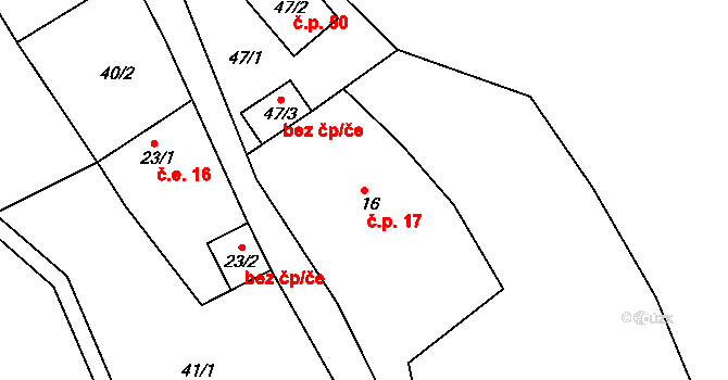 Hrad Osek 17, Osek na parcele st. 16 v KÚ Hrad Osek, Katastrální mapa