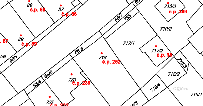 Loděnice 252 na parcele st. 718 v KÚ Loděnice u Berouna, Katastrální mapa