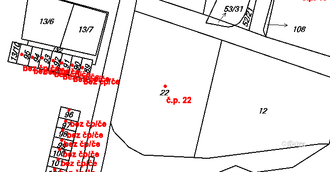 Josefův Důl 22 na parcele st. 22 v KÚ Josefův Důl u Mladé Boleslavi, Katastrální mapa