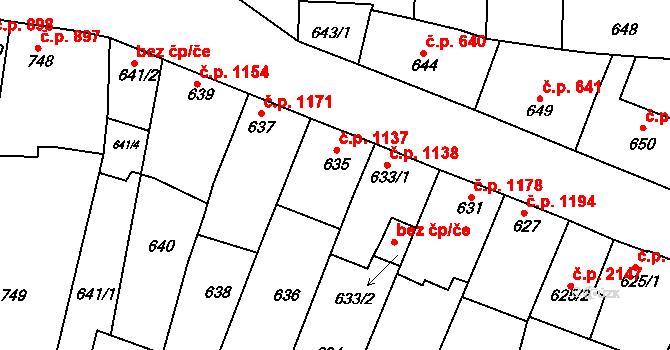 Tachov 1137 na parcele st. 635 v KÚ Tachov, Katastrální mapa
