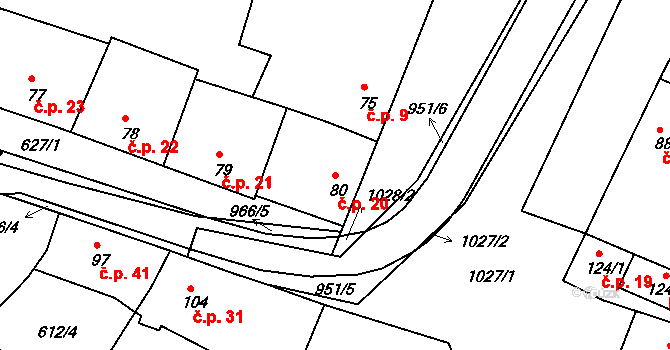 Milovice 20, Soběsuky na parcele st. 80 v KÚ Milovice, Katastrální mapa