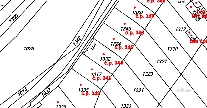 Zborovice 344 na parcele st. 1332 v KÚ Zborovice, Katastrální mapa