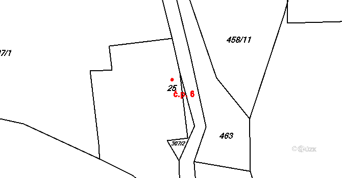 Stradov 6, Komařice na parcele st. 25 v KÚ Sedlo u Komařic, Katastrální mapa