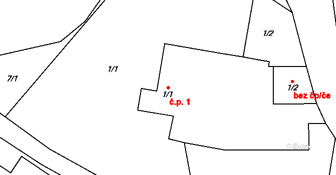 Borek 1 na parcele st. 1/1 v KÚ Borek u Miletína, Katastrální mapa