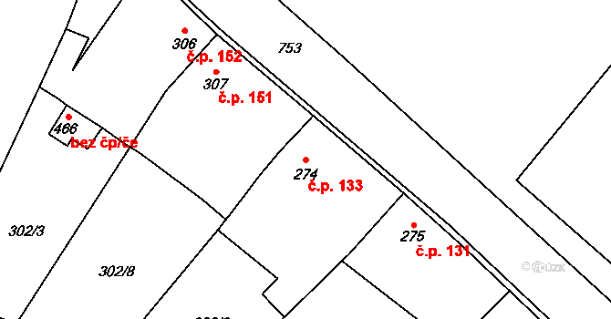 Straškov 133, Straškov-Vodochody na parcele st. 274 v KÚ Straškov, Katastrální mapa