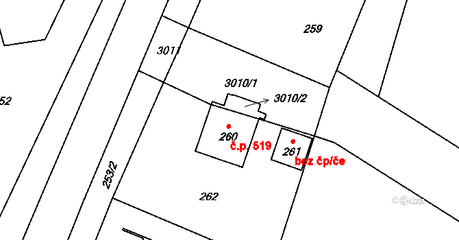 Zašová 519 na parcele st. 260 v KÚ Zašová, Katastrální mapa