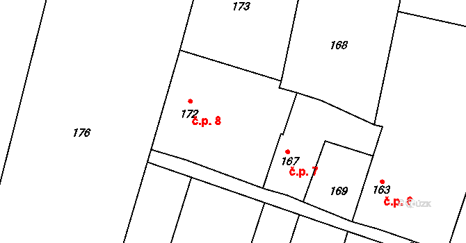 Rozkoš 8, Kostomlaty nad Labem na parcele st. 172 v KÚ Lány u Kostomlat nad Labem, Katastrální mapa