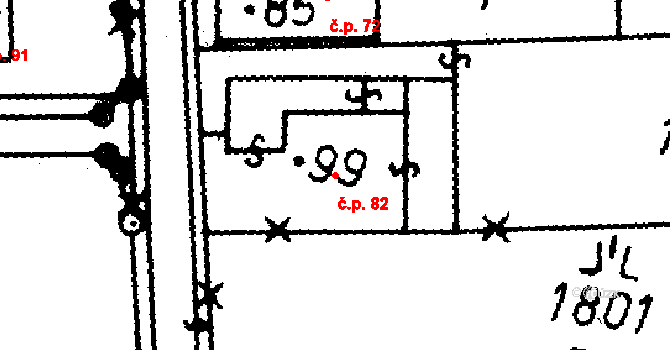 Chrášťovice 82 na parcele st. 99 v KÚ Chrášťovice, Katastrální mapa