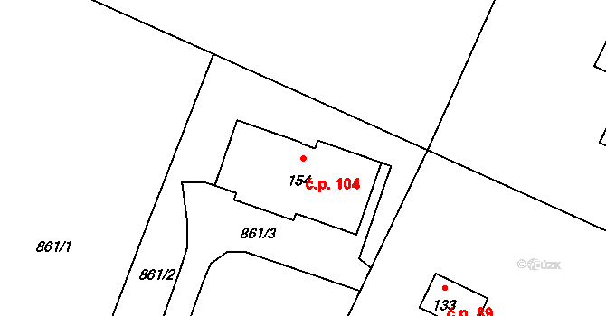 Záboří 104 na parcele st. 154 v KÚ Záboří u Blatné, Katastrální mapa