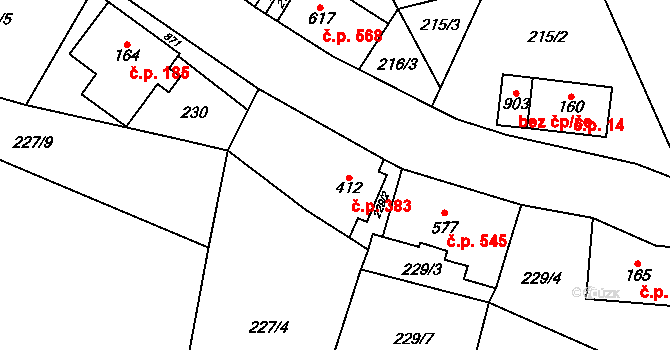 Kovářská 383 na parcele st. 412 v KÚ Kovářská, Katastrální mapa