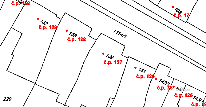 Rouchovany 127 na parcele st. 139 v KÚ Rouchovany, Katastrální mapa