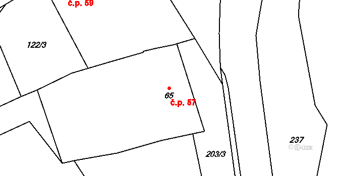 Topol 57, Chrudim na parcele st. 65 v KÚ Topol, Katastrální mapa