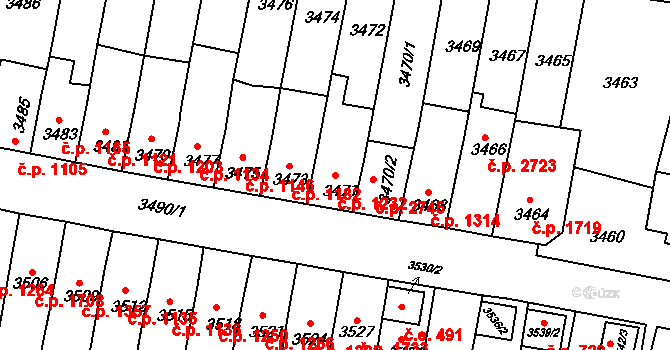 Líšeň 1232, Brno na parcele st. 3471 v KÚ Líšeň, Katastrální mapa