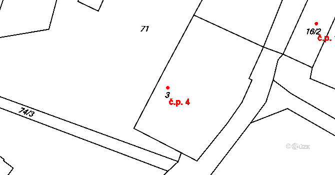 Sedlec 4, Lanžov na parcele st. 3 v KÚ Sedlec u Lanžova, Katastrální mapa