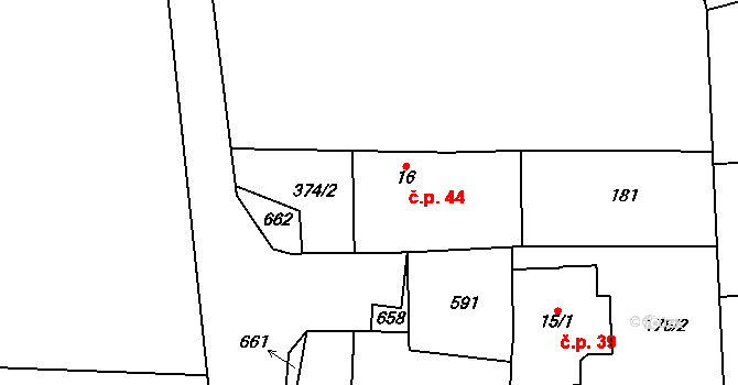 Ješovice 44, Liběchov na parcele st. 16 v KÚ Ješovice, Katastrální mapa