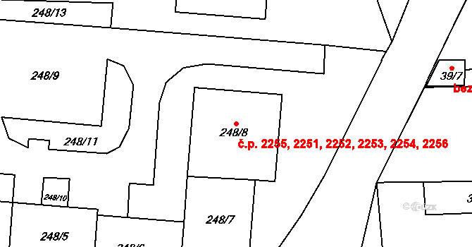 Horní Počernice 2251,2252,2253,2254,, Praha na parcele st. 248/3 v KÚ Horní Počernice, Katastrální mapa