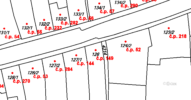 Lomnice nad Lužnicí 149 na parcele st. 126 v KÚ Lomnice nad Lužnicí, Katastrální mapa