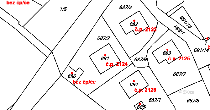 Komořany 2124, Praha na parcele st. 681 v KÚ Komořany, Katastrální mapa