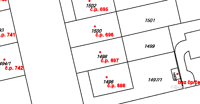 Bubeneč 697, Praha na parcele st. 1498 v KÚ Bubeneč, Katastrální mapa