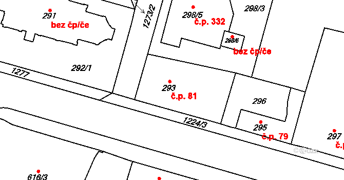 Nebušice 81, Praha na parcele st. 293 v KÚ Nebušice, Katastrální mapa