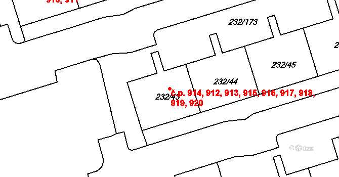 Černý Most 912,913,914,915,916,, Praha na parcele st. 232/43 v KÚ Černý Most, Katastrální mapa