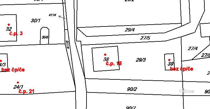 Líha 15, Suchodol na parcele st. 38 v KÚ Liha, Katastrální mapa