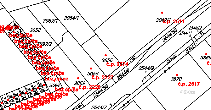 Chomutov 2274 na parcele st. 3055 v KÚ Chomutov II, Katastrální mapa