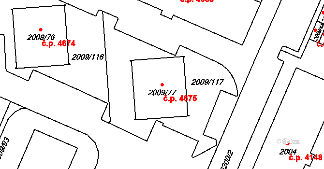 Chomutov 4675 na parcele st. 2009/77 v KÚ Chomutov I, Katastrální mapa