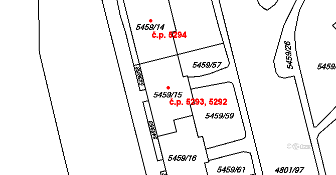 Chomutov 5292,5293 na parcele st. 5459/15 v KÚ Chomutov I, Katastrální mapa