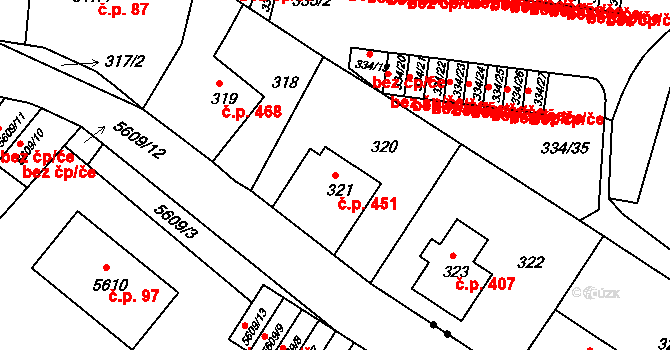 Liberec XIV-Ruprechtice 451, Liberec na parcele st. 321 v KÚ Ruprechtice, Katastrální mapa