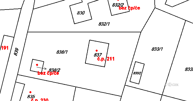 Liberec XXIII-Doubí 211, Liberec na parcele st. 837 v KÚ Doubí u Liberce, Katastrální mapa