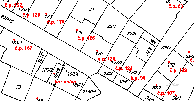 Rosice 125 na parcele st. 176 v KÚ Rosice u Brna, Katastrální mapa