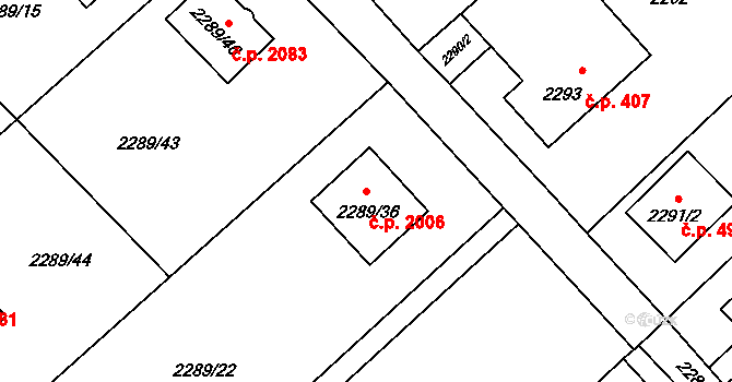 Hranice 2006, Karviná na parcele st. 2289/36 v KÚ Karviná-město, Katastrální mapa