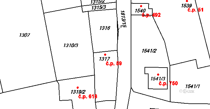 Kylešovice 59, Opava na parcele st. 1317 v KÚ Kylešovice, Katastrální mapa