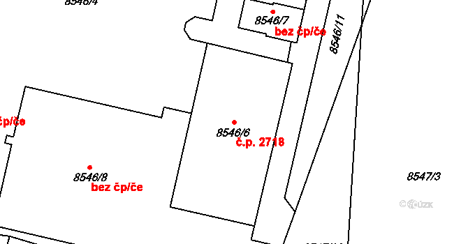 Jižní Předměstí 2718, Plzeň na parcele st. 8546/6 v KÚ Plzeň, Katastrální mapa