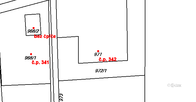Bludovice 342, Havířov na parcele st. 971 v KÚ Bludovice, Katastrální mapa