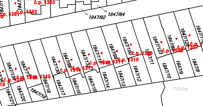 Bystřice nad Pernštejnem 1311 na parcele st. 1847/115 v KÚ Bystřice nad Pernštejnem, Katastrální mapa