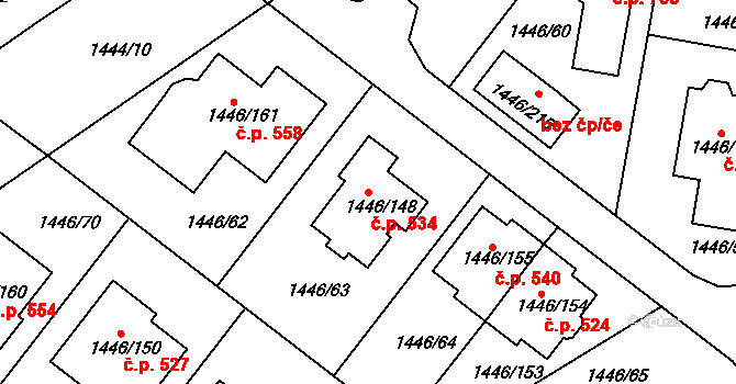 Troubsko 534 na parcele st. 1446/148 v KÚ Troubsko, Katastrální mapa