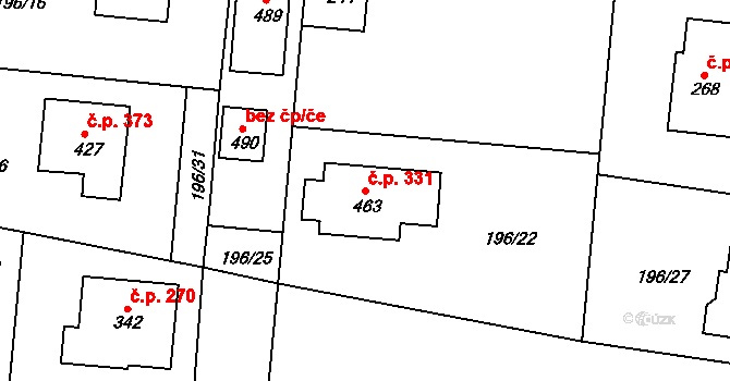 Nehvizdy 331 na parcele st. 463 v KÚ Nehvizdy, Katastrální mapa