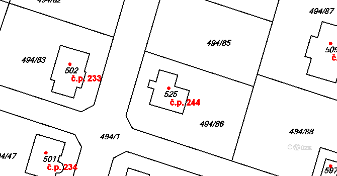 Sedlčánky 244, Čelákovice na parcele st. 525 v KÚ Sedlčánky, Katastrální mapa