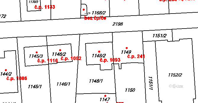 Ruzyně 1093, Praha na parcele st. 1148/2 v KÚ Ruzyně, Katastrální mapa