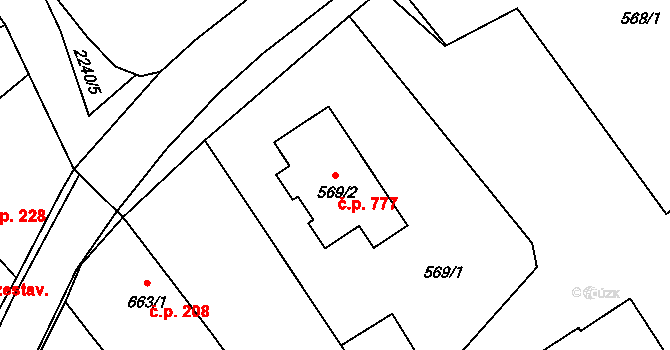 Loštice 777 na parcele st. 569/2 v KÚ Loštice, Katastrální mapa