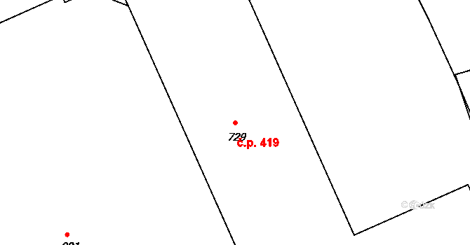 Louky 419, Zlín na parcele st. 729 v KÚ Louky nad Dřevnicí, Katastrální mapa